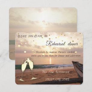 Convites Casamento ao Pôr do Sol na Praia, Óculos Jantar de