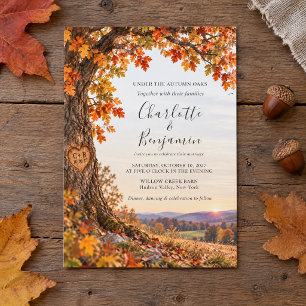 Convites Casamento ao Pôr do Sol sob Carvalho Rústico de Ou
