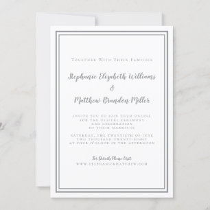 Convites Casamento ao Vivo Simple Cinza Branco Minimalista