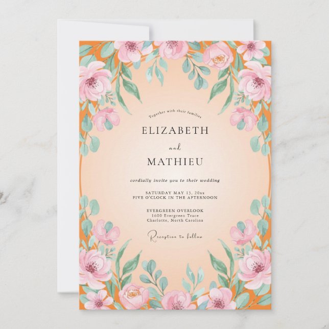 Convites Casamento Apricot Aqua Bloom (Frente)