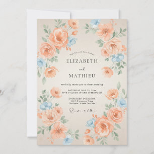 Convites Casamento Apricot Azure Ranunculus Muted Eucalyptu