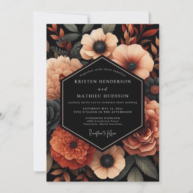 Convites Casamento Apricot Noir Bloom (Frente)