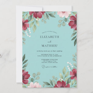 Convites Casamento Aqua Burgundy Papoula