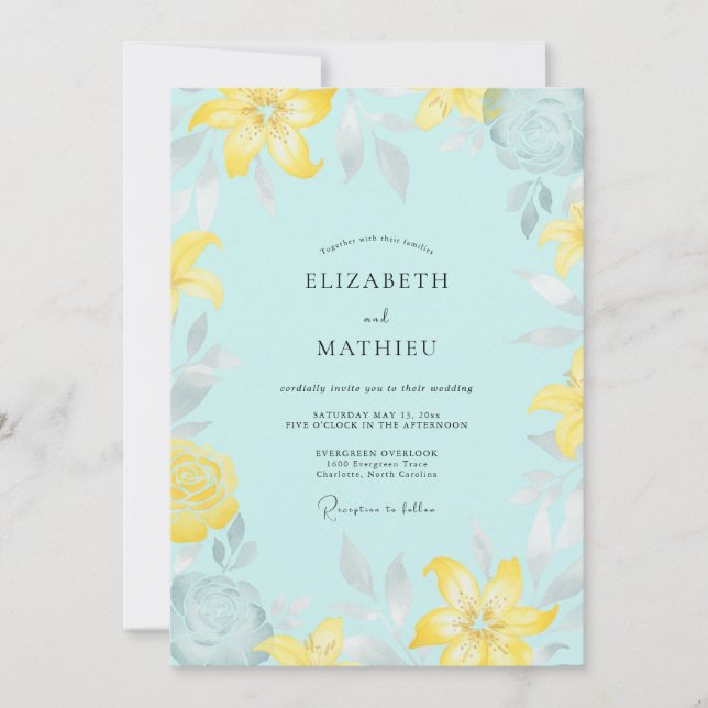 Convites Casamento Aqua Lemon Lily (Frente)