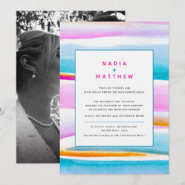 Convites casamento aqua rosa com linhas de maré abstrato tr