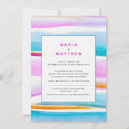 Convites casamento aqua rosa com linhas de maré abstrato tr