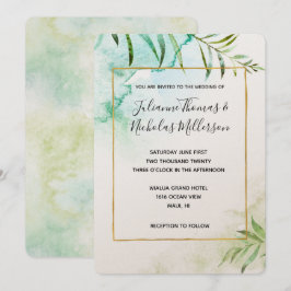 Convites Casamento Aqua Tropical Folhas Watercolor