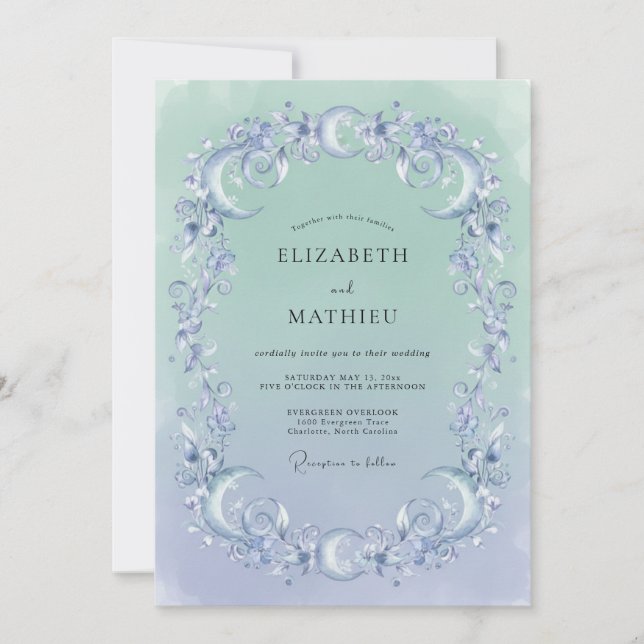 Convites Casamento Aquamarine Periwinkle Filigree Eucalipto (Frente)
