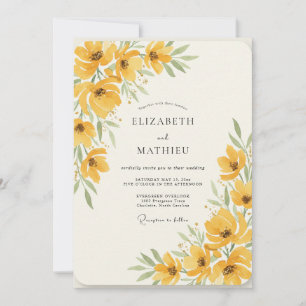Convites Casamento Aquarela Amarelo Dourado Papoula