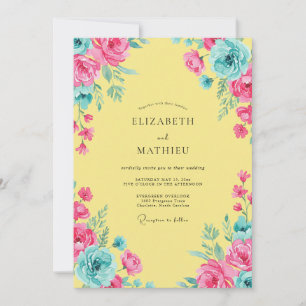 Convites Casamento Aquarela Amarelo Magenta