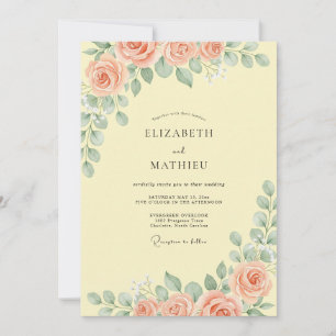 Convites Casamento Aquarela Amarelo Manteiga