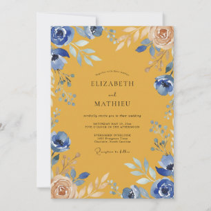 Convites Casamento Aquarela Amarelo Mostarda Centáurea