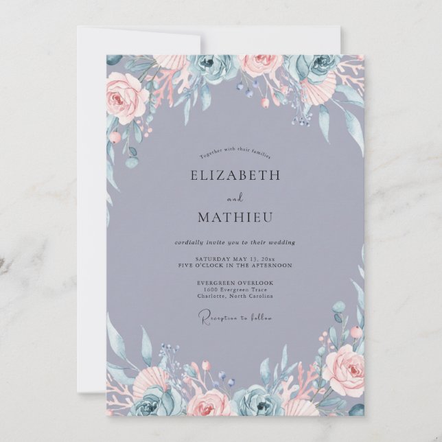 Convites Casamento Aquarela Âmbar Aço (Frente)