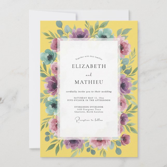 Convites Casamento Aquarela Âmbar Âmbar (Frente)