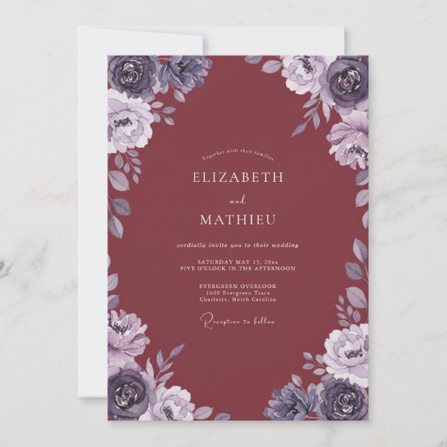 Convites Casamento Aquarela Âmbar Marrom (Frente)