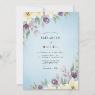 Convites Casamento Aquarela Ameixa Azul