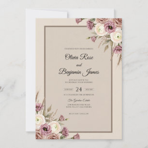Convites Casamento Aquarela Ameixa Champanhe