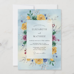 Convites Casamento Aquarela Ameixa Dourada