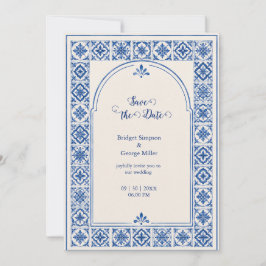 Convites Casamento Aquarela Arco de Azulejo Azul Mediterrân