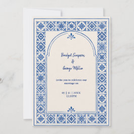 Convites Casamento Aquarela Arco de Azulejo Azul Mediterrân