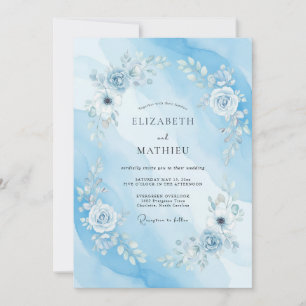 Convites Casamento Aquarela Azul Celeste Sereno