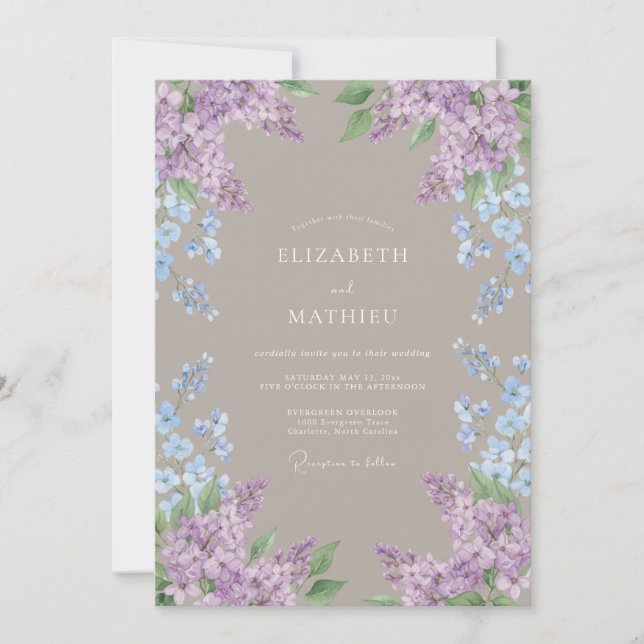 Convites Casamento Aquarela Azul Lavanda (Frente)