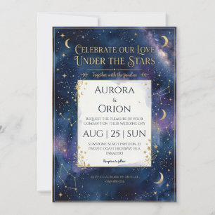 Convites Casamento aquarela azul-marinho noite estrelada