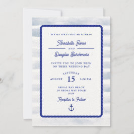 Convites Casamento Aquarela Azul Náutico com Listras Branca
