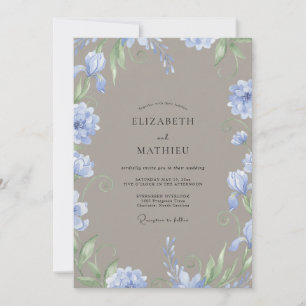 Convites Casamento Aquarela Azul-Pervinca Bege