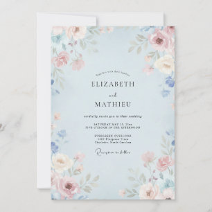 Convites Casamento Aquarela Azul Pó