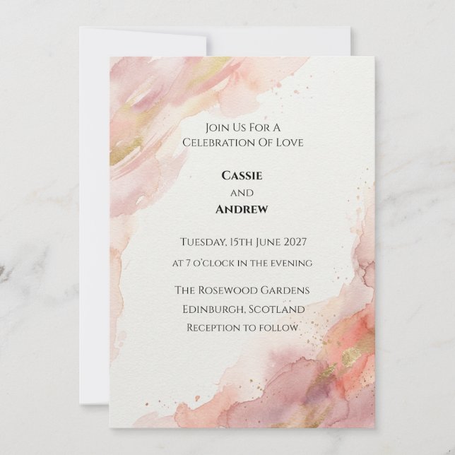 Convites Casamento Aquarela Bege (Frente)