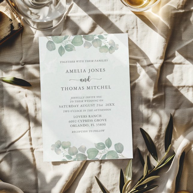 Convites Casamento Aquarela Boho Verde Eucalipto (Criador carregado)