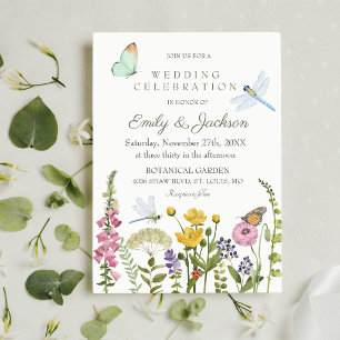 Convites Casamento Aquarela Borboleta Libélula Flor Silvest