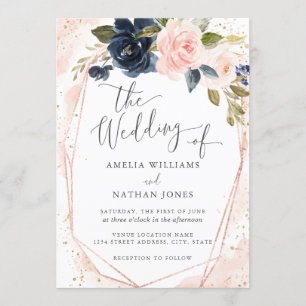 Convites Casamento Aquarela Botânica Rosa Dourado Marinho
