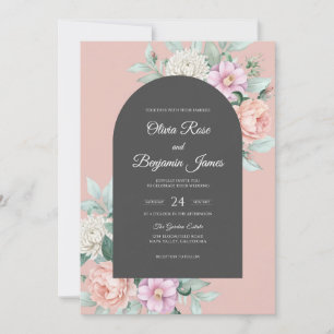 Convites Casamento Aquarela Carvão Coral