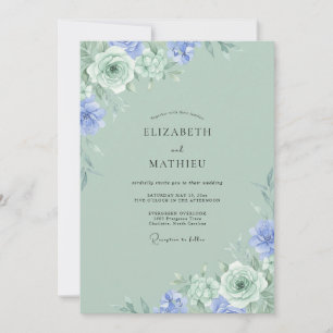 Convites Casamento Aquarela Celadon e Periwinkle