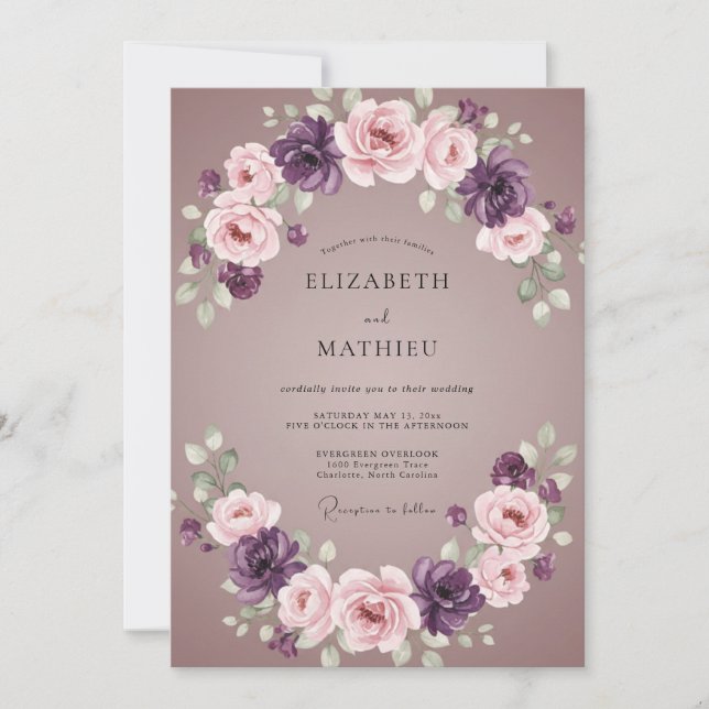 Convites Casamento Aquarela com Ágata e Ameixa (Frente)