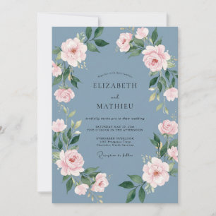 Convites Casamento Aquarela com Bege e Azul Aço