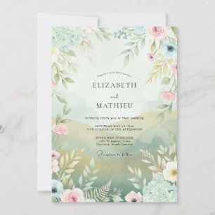 Convites Casamento Aquarela com Champanhe e Hortelã