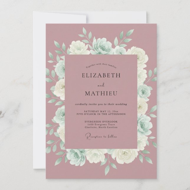 Convites Casamento Aquarela com Névoa Rosa (Frente)