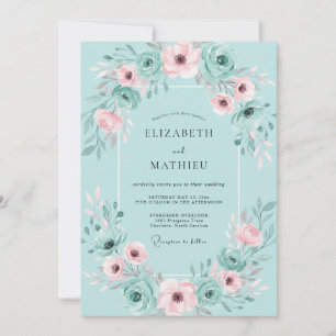 Convites Casamento Aquarela com Rosa Aqua