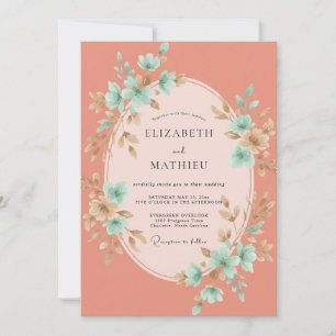 Convites Casamento Aquarela Coral Aqua