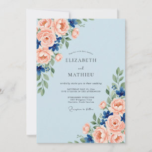 Convites Casamento Aquarela Coral Azure