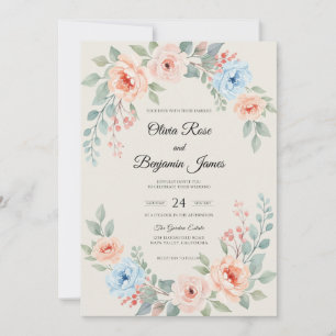 Convites Casamento Aquarela Coral Céu