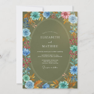 Convites Casamento Aquarela Coral Oliva Empoeirada