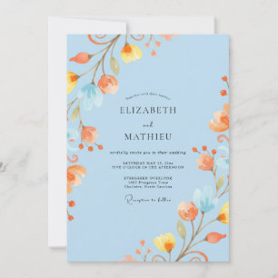 Convites Casamento Aquarela Damasco Celeste