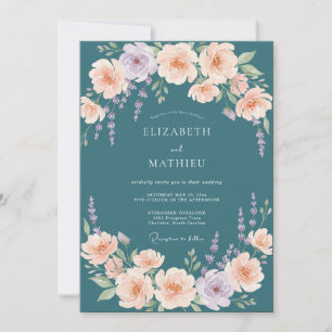 Convites Casamento Aquarela Damasco Petrol