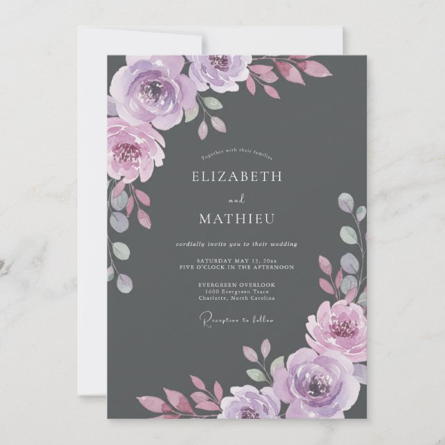 Convites Casamento Aquarela de Ámora e Carvão (Frente)