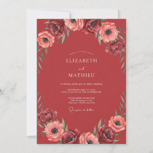 Convites Casamento Aquarela de Anêmona Carmesim