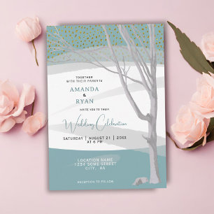 Convites Casamento Aquarela de Árvore de Inverno Rústica Ve
